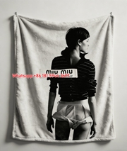 Miu Miu Made in Italy Label Print Flannel Sofa Throw Blanket IMG_0612